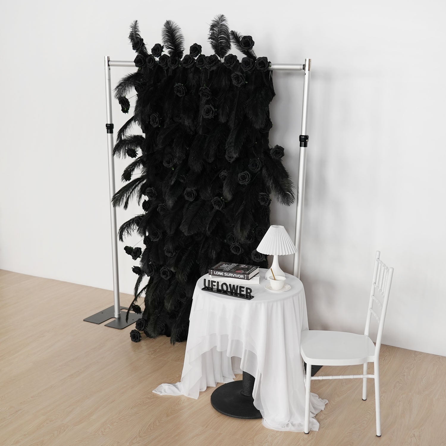 Uflower Artificial Black 5D Flower Wall Wedding Backdrop Decoration